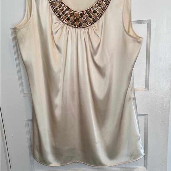 Chico’s Cream Sleeveless Top with Embellished Neckline Size 2 - Picture 5 of 7